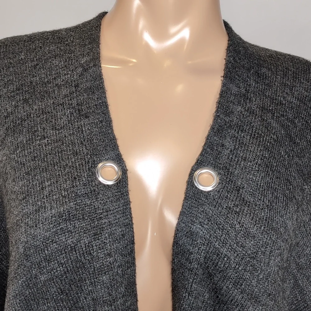 Michael Kors Charcoal Grey Knit Poncho Lace Up Grommet Cape Sweater Womens O/S - Picture 3 of 14